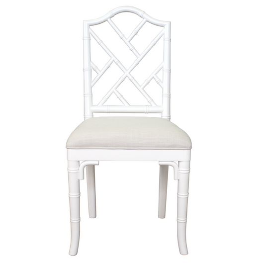 Chippendale Style Bamboo Dining Chair in White Lacquer