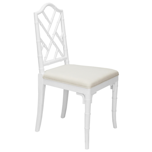 Chippendale Style Bamboo Dining Chair in White Lacquer