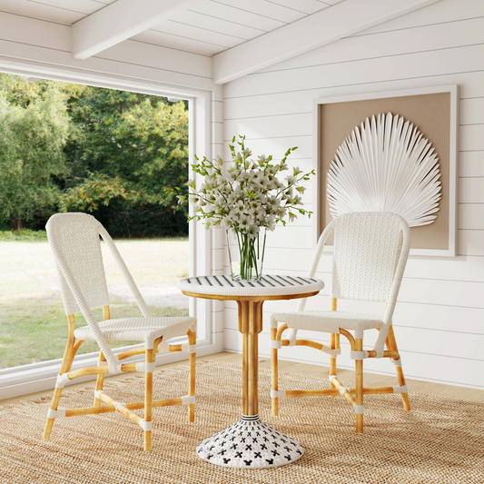 Glossy White Rattan Frame Dining Chair