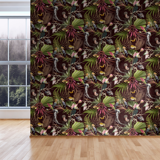 Menagerie - Burgandy <br> Wallpaper