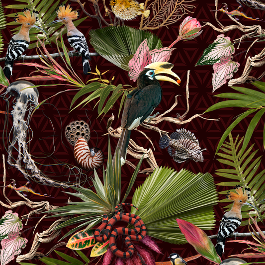 Menagerie - Burgandy <br> Wallpaper