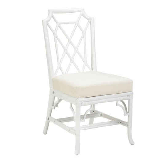 Palm Beach Rattan Fretwork Side Chair in White