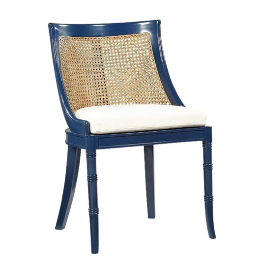 Mahogany Spoonback Dining Side Chairs in Parisian Blue Lacquer